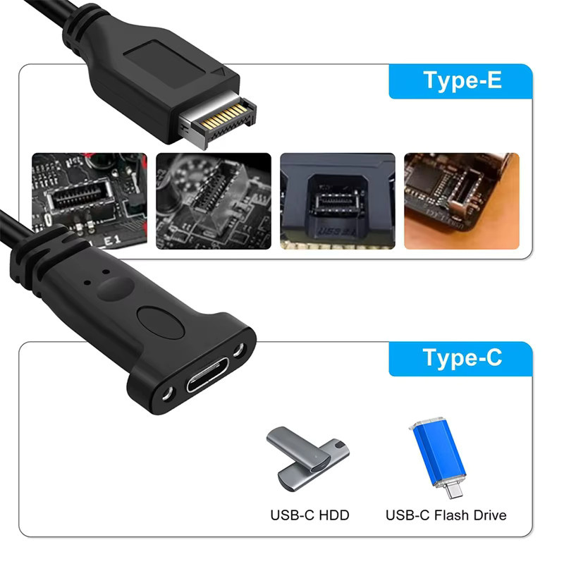 USB 3.2 Typ-E Key-A 20-Pin-Anschluss auf USB-C Frontplatte-Adapter mit PCIe-Halterung, 70 cm Kabellänge - Bild 2