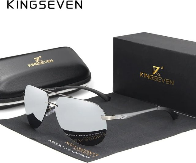 KINGSEVEN Sonnenbrille Aviator, randlos, Metall, polarisiert, Unisex, grau - Bild 1