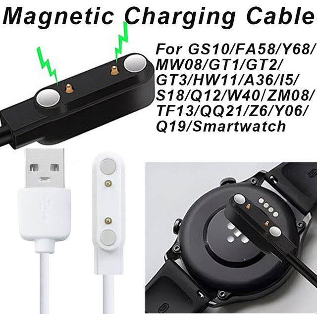 Magnetisches Smartwatch-Ladekabel in Schwarz, kompatibel mit GS10, FA58, Y68, MW08, GT1, GT2, GT3, HW11, A36, I5, S18, Q12, W40 und ZM08, TF13 - Bild 1