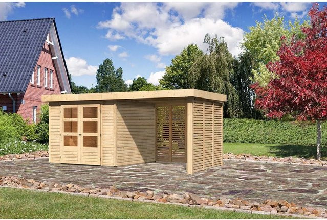 Karibu Holz-Gartenhaus Boras mit Flachdach in Natur Braun, B: 238 cm, T: 242 cm, H: 211 cm - Bild 1