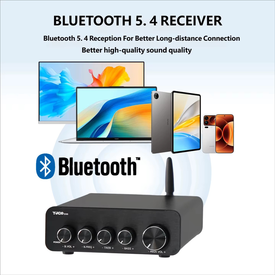 YJCO Stereo Digital HIFI Verstärker in Schwarz mit TPA3255*2, Bluetooth 5.4, QCC3084 und LDAC-Unterstützung - Bild 2