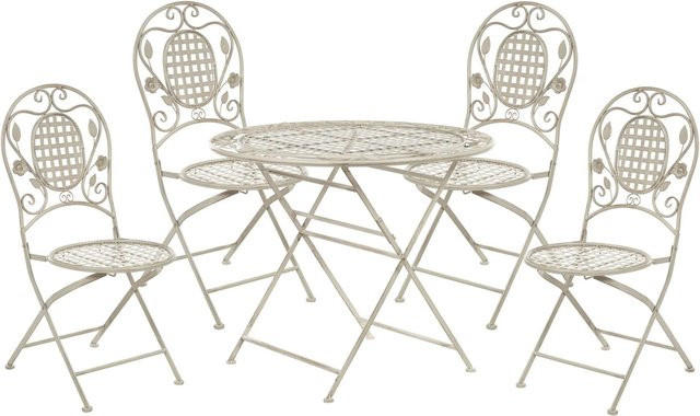 Beliani Gartentisch Set BIVIO in Weiß im Retro-Design aus Eisen für Garten und Balkon, B/T/H: 90 x 90 x 93 cm - Bild 1