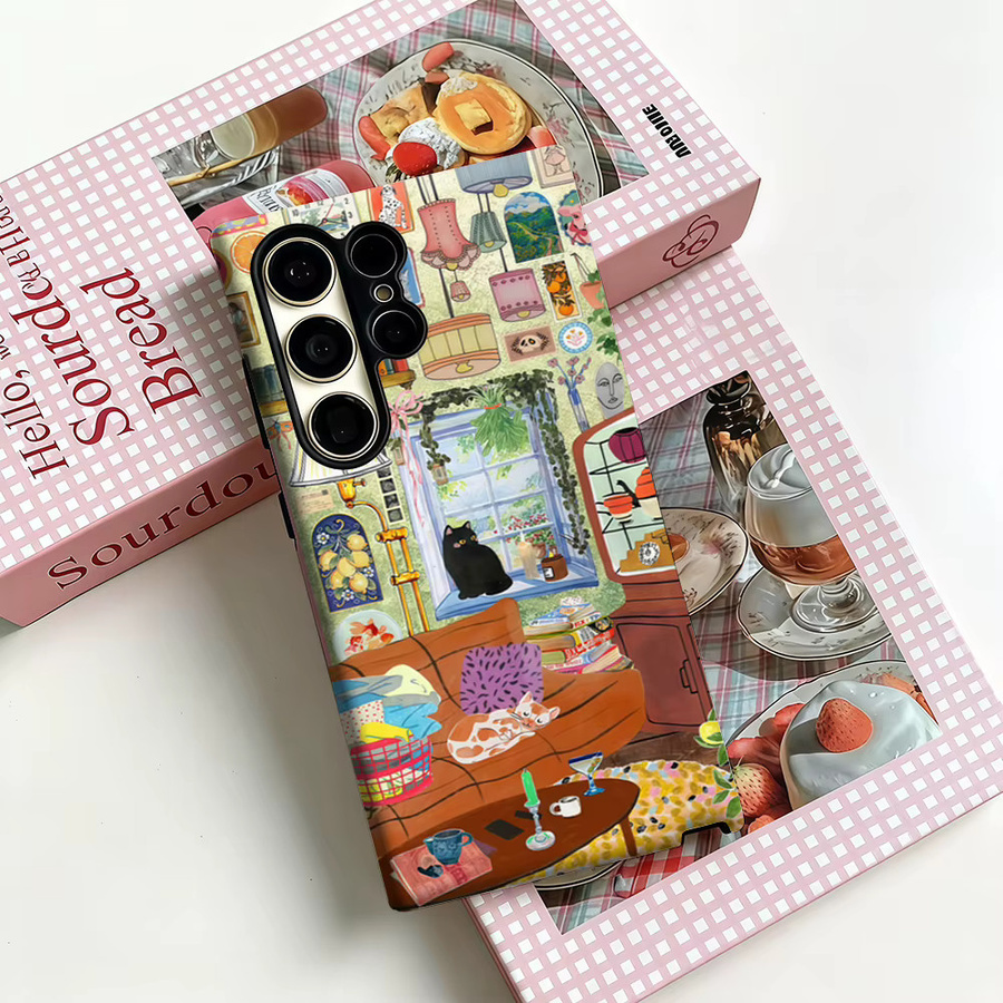 Samsung Galaxy S25 Ultra S24 S23 Ultra Plus Handyhülle Vintage Curio Parlor Katzen Design Stoßfeste Doppelschicht Rückabdeckung Multicolor - Bild 3