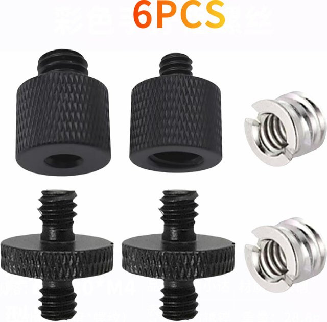 Set aus sechs Konvertierungsschrauben für Foto- und Video-Stativhalterungen, 1/4 Zoll auf 3/8 Zoll Adapter, Schwarz - Bild 1