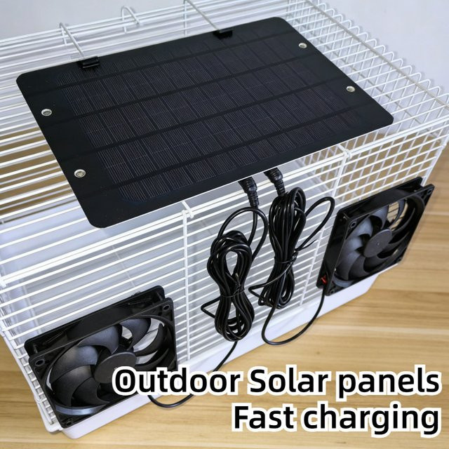 EESBAO Solarbetriebener Doppel-Abluftventilator mit 10W Solarpanel, Wasserdichter Lüfter in Schwarz für Gewächshaus, Schuppen, Tierhaus und Wohnmobil - Bild 1