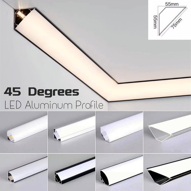 Khelse LED-Aluminiumprofil V-Typ für die Unterputzmontage in der Decke, 45 Grad schräger Strahl, Farbe Weiß/Silber mit PC-Diffusor - Bild 1