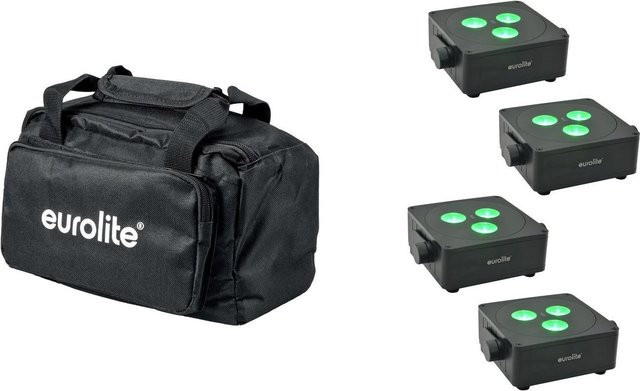 EUROLITE Set 4x AKKU IP Flat Light 3 sw in Schwarz mit Soft-Bag - Bild 1