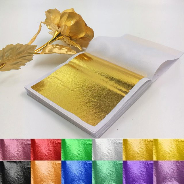 100 Blatt Blattgold Papier in Gold für DIY Nageldesign, Malerei und Dekorationen von Torten oder Hochzeitsdesserts - Bild 1