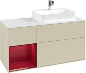 V&B Waschtischunterschrank Finion in Weiß, Wandmontage mit LED-Beleuchtung und Regalfach, Breite: 120 cm - Bild 1