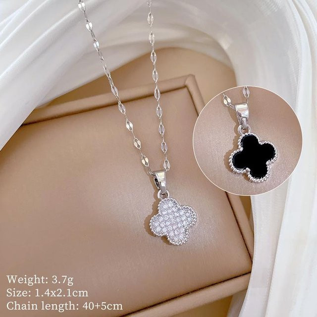Halskette Vierblättrige Blume, Diamant, Zirkonia, Edelstahl, Damen, grau - Bild 1