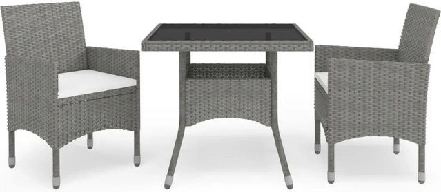 Furnicato 3-teilige Garten-Essgruppe aus Poly Rattan und Glas in Grau mit wetterfesten Kissen, B/T/H: 110 x 75 x 75 cm - Bild 1