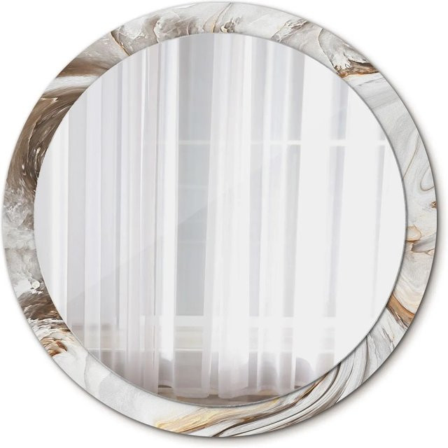 Tulup Runder Wandspiegel mit heller Marmor-Optik in Weiß und Gold, Durchmesser: 100 cm - Bild 1