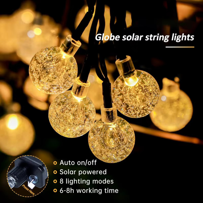 Wasserdichte Solar-Globus-Lichterkette mit 8 Modi für Außenbereich, Terrasse und Hochzeit, transparente Kugeln - Bild 5
