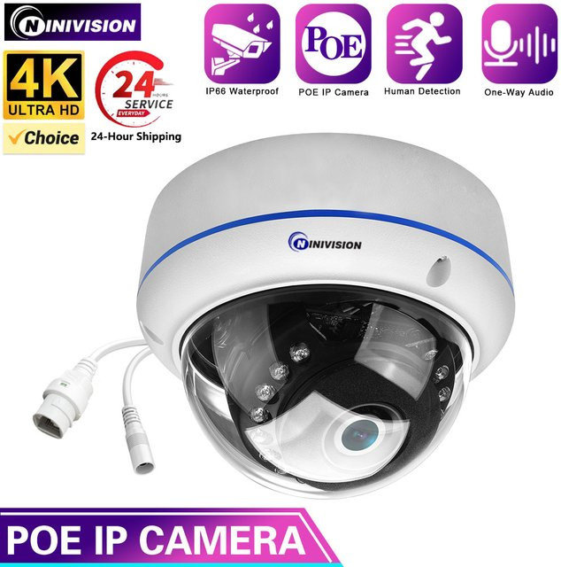 NINIVISION 8MP 4K IP Kamera Outdoor Weiß Dome IP66 Wasserdicht mit Bewegungserkennung und PoE - Bild 1