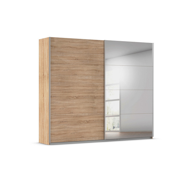 RAUCH Quadra Schwebetürenschrank in Braun mit Spiegelelementen und integrierten Schubladen, B/T/H: 271 x 62 x 230 cm - Bild 1