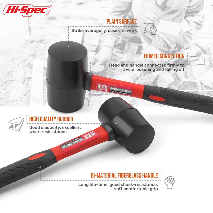 Hi-Spec Double Face Gummihammer mit isoliertem Griff und rutschfestem Griff für Installation und Heimwerken (8/16/24 Oz) - Bild 2