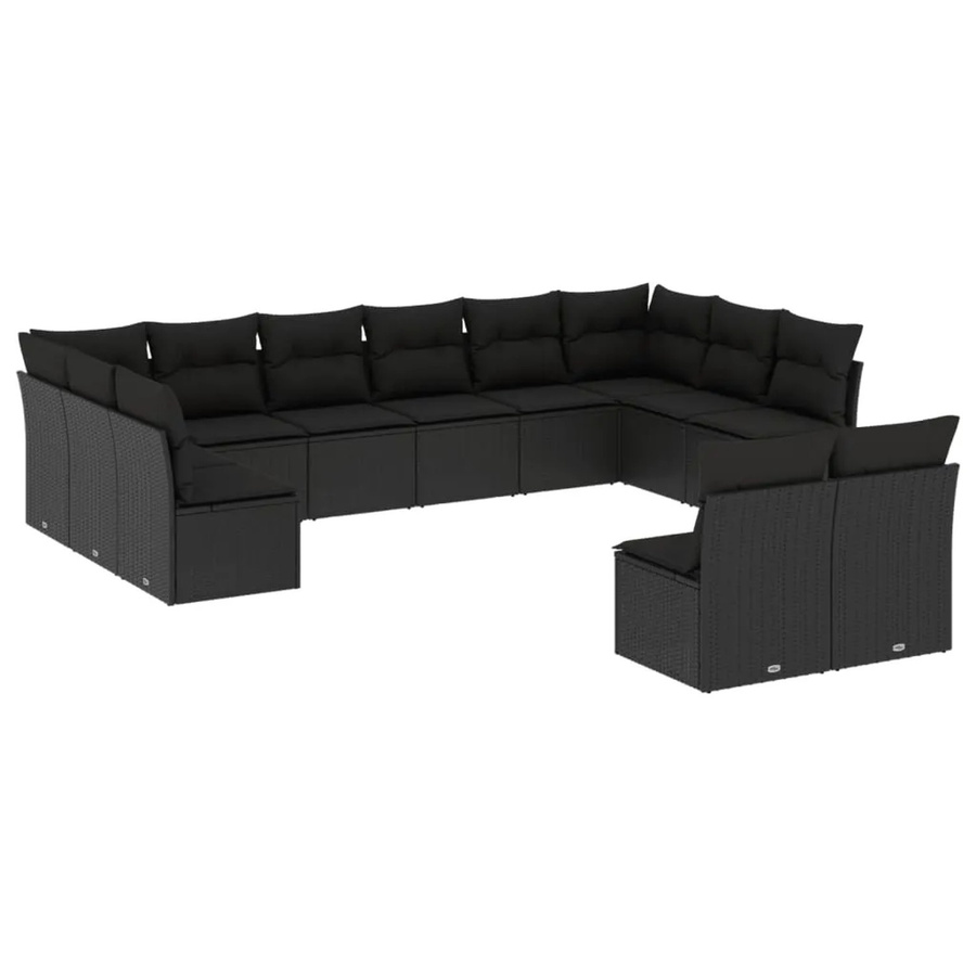 vidaXL 12-tlg. Garten-Sofagarnitur in L-Form aus Poly-Rattan mit Kissen und Stauraum, Schwarz - Bild 2