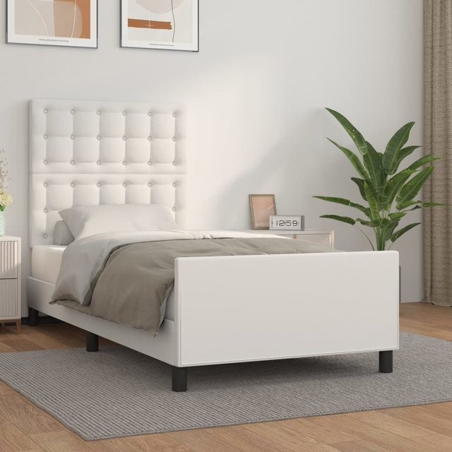 vidaXL Bettgestell mit Kopfteil in Weiß aus Kunstleder, B/T/H: 100 x 200 cm - Bild 2