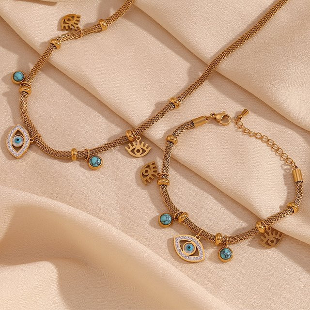 E.B.belle Schmuckset, Halskette, Septum Bead, Edelstahl, 18K vergoldet, Türkis, Zirkonia, Damen - Bild 1