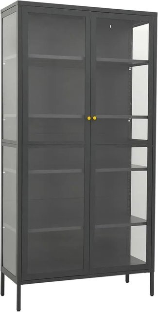 vidaXL Vitrine Anthrazit aus Stahl und Glas mit Glastüren, B/T/H: 90 x 40 x 180 cm - Bild 1