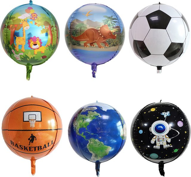 2er-Set 4D Fußball Folienballons in stereoskopischer Globus- und Basketball-Optik für Kindergeburtstage und Partydekorationen - Bild 1
