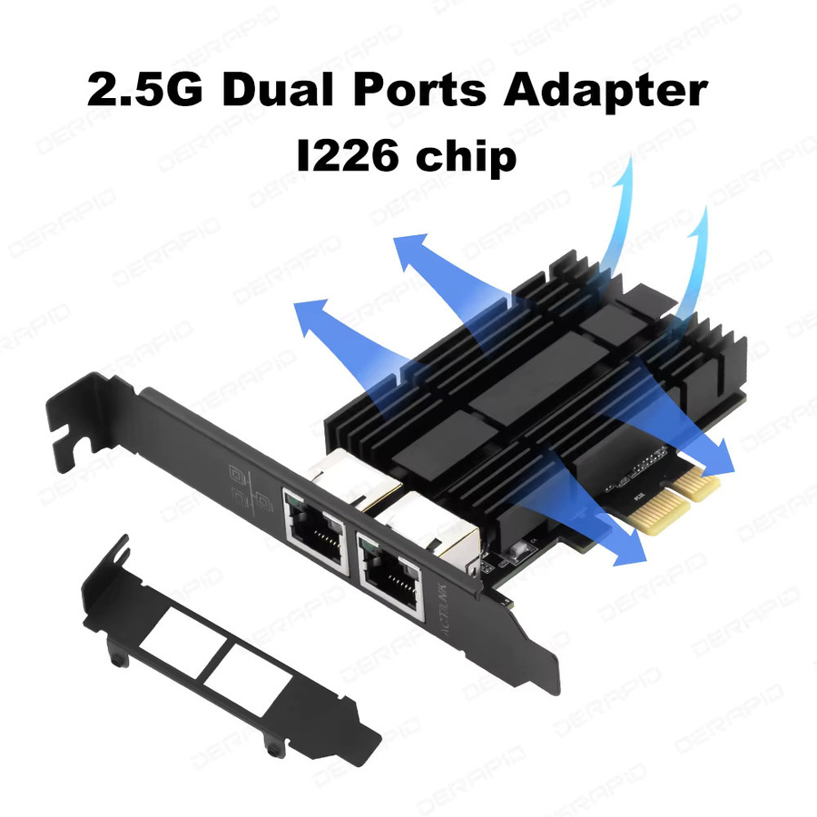 Intel I226 PCIe Netzwerkkarte mit 2,5G Gigabit Ethernet, 2 Ports, Schwarz - Bild 2