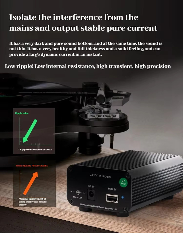 CHUBAN HiFi-Linear-Netzteil USB-A 5V 15W DC geregelt in Schwarz für optische Modems und Set-Top-Boxen - Bild 4