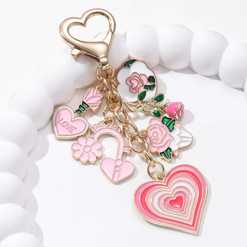 NXQXN Schlüsselanhänger, Emaille, Rosa und rotes Herz, Gold - Bild 1