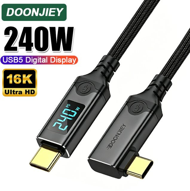 DOONJIEY USB 5.0 Datenkabel Thunderbolt 5 mit LED-Anzeige, Typ C, 240W PD Schnellladen, 80 Gbit/s, Schwarz - Bild 1