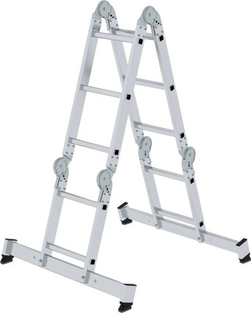 PROREGAL Vielzweckleiter 4-teilig mit Traverse in Silber, 2 x 2 & 2 x 3 Sprossen