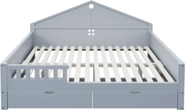 Merax Kinderbett mit LED-Unterbettbeleuchtung und Schubladen in Grau und Weiß, B/T/H: 140 x 200 x 205 cm - Bild 1