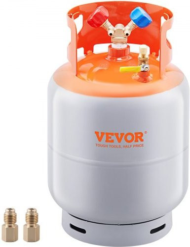 VEVOR Kältemittel-Ausgleichsbehälter aus Stahl, 50 Pfund Fassungsvermögen, tragbarer 400-psi-Zylindertank mit Y-Ventil für R22/R134A/R410A, Orange+Grau - Bild 1