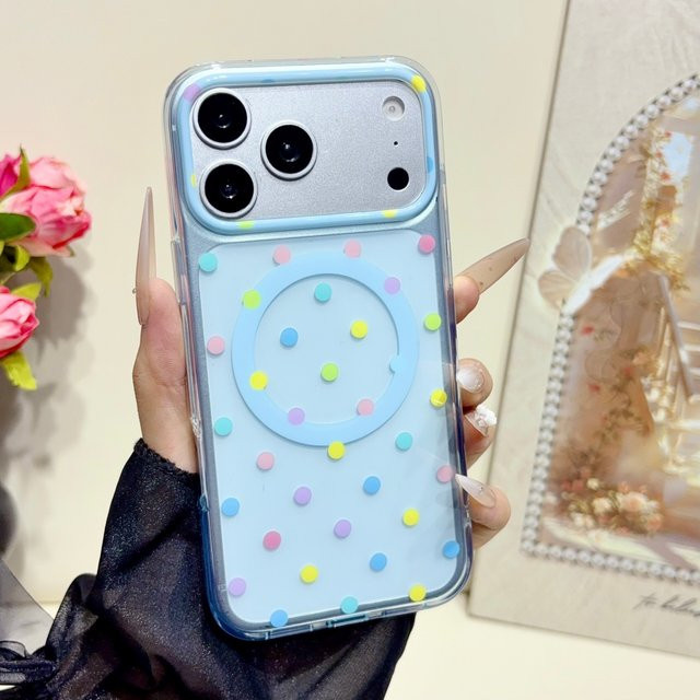 Apple MagSafe Handyhülle mit Polka Dots Design für iPhone 17 16 15 14 Pro Max, Transparent Gelb, Stoßfest und Magnetisch - Bild 1