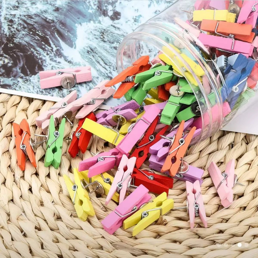 30 Stück Holzscheit-Nagelklammern in Multicolor, XD-TOPQC Reißzwecken und Fotohalter für Korktafeln, Höhe: 3,5 cm - Bild 2