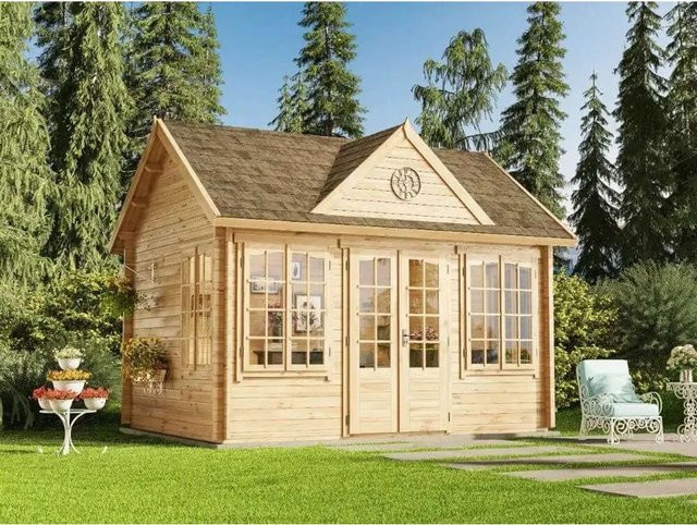 Alpholz Gartenhaus Clockhouse-44 Satteldach Unbehandelt in Braun B: 420 cm x T: 320 cm - Bild 1
