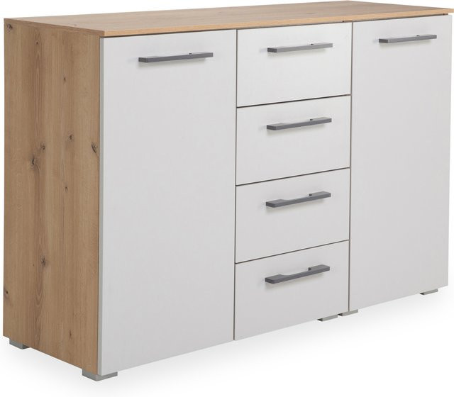 Kommode SANSIBAR USEDOM in Asteiche Dekor, Beige/Grau, B/T/H: 120 x 42 x 81 cm mit Soft-Close-Schubladen - Bild 1