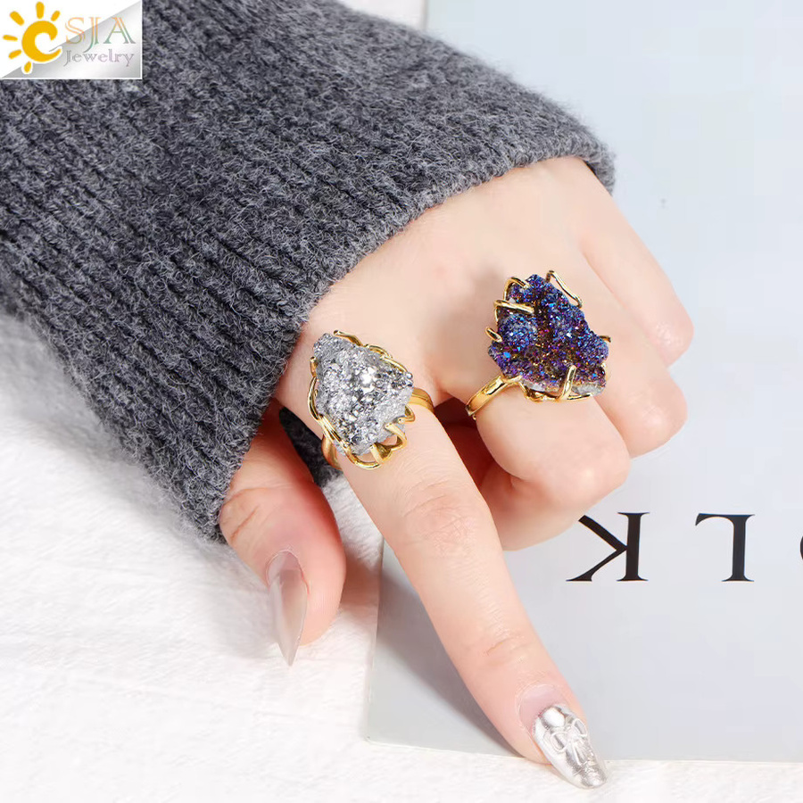 CSJA Jewelry Ring, Kristall, Gold, Regenbogen Weiß, Unisex - Bild 2