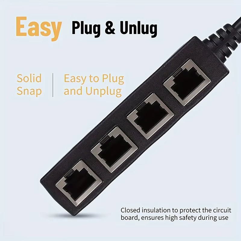 OULLX RJ45 Netzwerk-Splitter Konverter CAT7 CAT6 CAT5 Ethernet LAN Adapter, 1 Eingang zu 4 Ausgänge, Schwarz - Bild 5