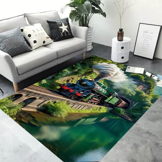 Wucifang Jewelry Kinderteppich mit 3D Eisenbahnschiene und Zug Motiv, rutschfest und waschbar, B/T: 80 x 50 cm, Mehrfarbig - Bild 1
