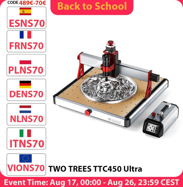 TWO TREES TTC450 Ultra CNC-Fräsmaschine mit 2-in-1 Laser-Gravur- und Schneidefunktion und 500W Hocheffizienz-Spindel, Arbeitsbereich: 46 x 46 cm - Bild 1
