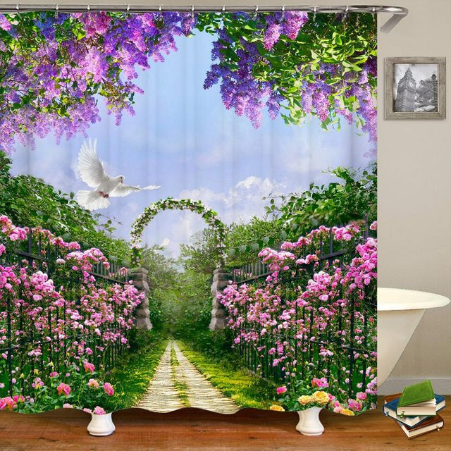 Waschbarer Duschvorhang Naturlandschaft von Baifenbai Home Furnishing, wasserdichter Polyester mit 3D-Druck, Mehrfarbig, B: 120 cm, H: 180 cm - Bild 1