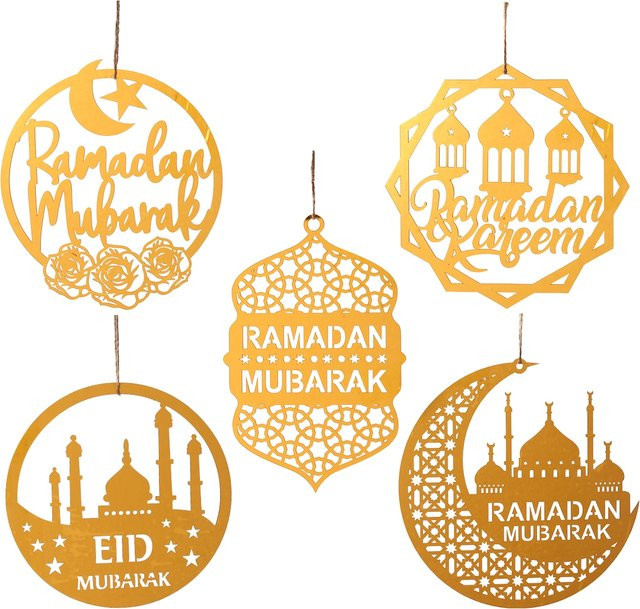 Huiran Eid Mubarak Anhänger Ramadan Dekoration aus Acryl in Gold mit Mond und Sternen - Bild 1