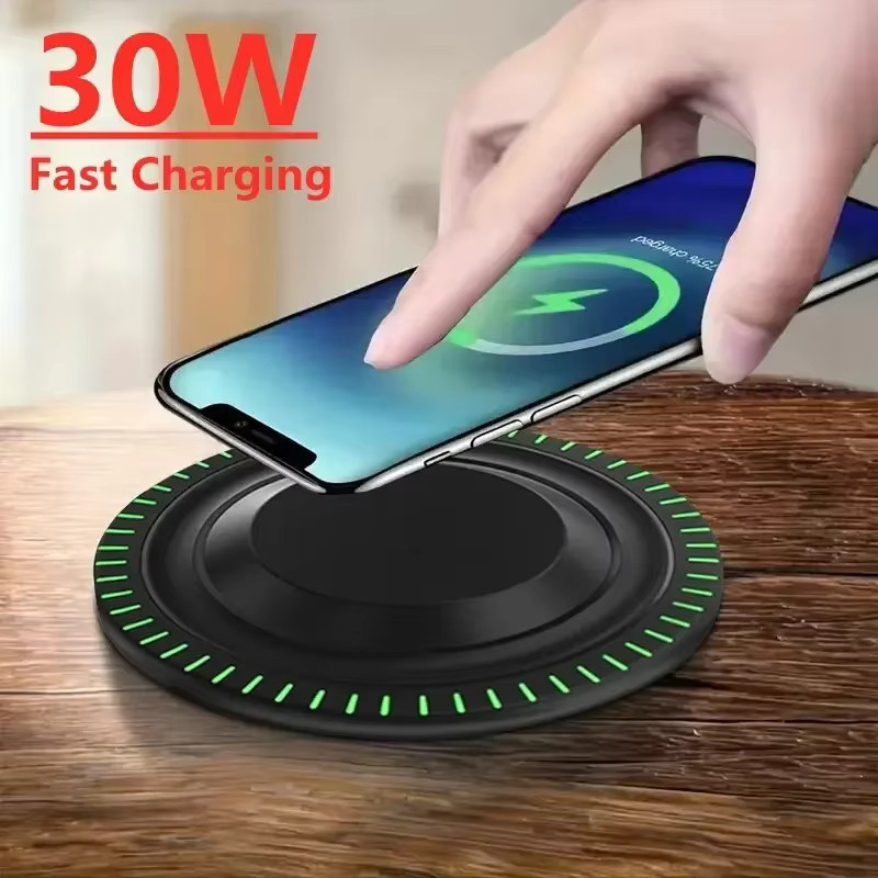 Opansten 30 W Kabelloses Ladegerät-Pad mit Ständer für iPhone, Samsung, Xiaomi und Kopfhörer als Induktions-Schnellladestation in Schwarz oder Weiß - Bild 2