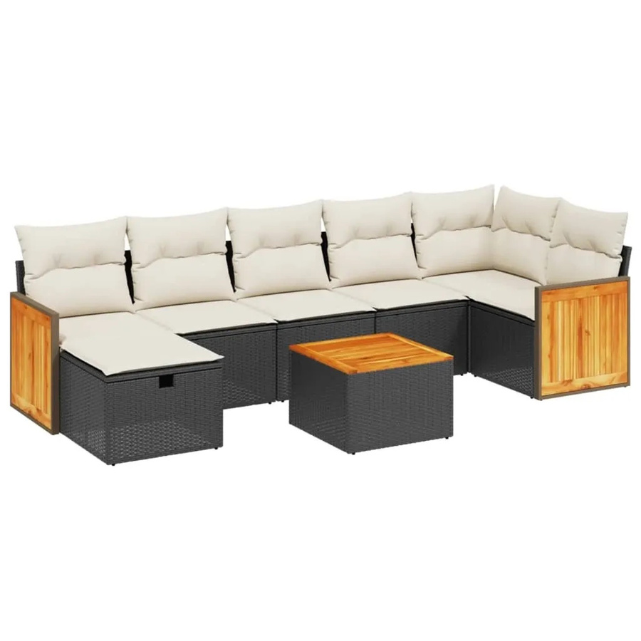 vidaXL 8-tlg Garten-Sofagarnitur in L-Form mit Kissen und Polsterung, Schwarz, Poly Rattan und Metallgestell - Bild 2