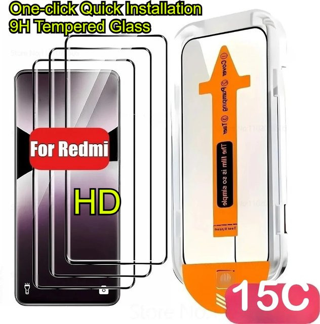 3-in-1 HD 9H gehärtetes Glas und Displayschutzfolie für Xiaomi Redmi 15 15C 13R 14R 14C 13 12 C Note 15 14 Pro in Transparent - Bild 1