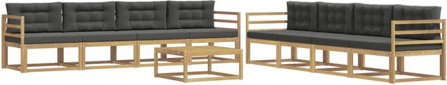 vidaXL Outdoor-Sofagarnitur aus Akazienholz in Weiß und Anthrazit, 9-teiliges L-Shape Set mit Tisch und Polstern, B/T/H: 79 x 79 x 37 cm - Bild 1