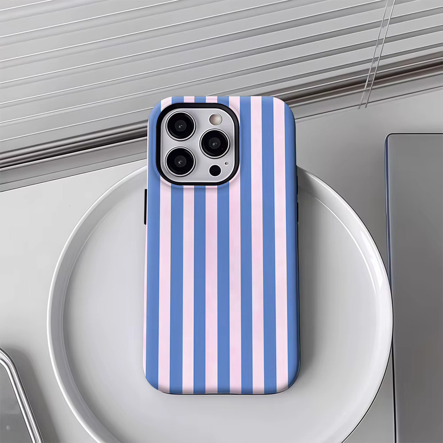 Luxuriöse doppellagige Handyhülle mit blauen und rosa vertikalen Streifen für Apple iPhone 17 16 15 14 13 12 11 Pro Max Plus X XS XR 7 8 Air - Bild 2