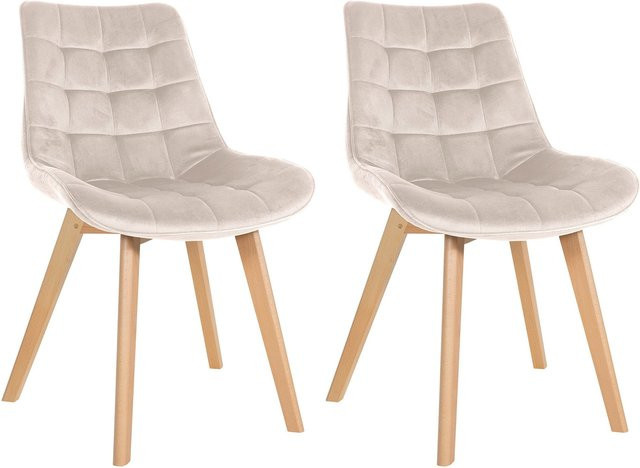 CLP 2er Set Esszimmerstühle Brook aus Samt in Beige mit Holzgestell und gesteppten Sitzflächen - Bild 1