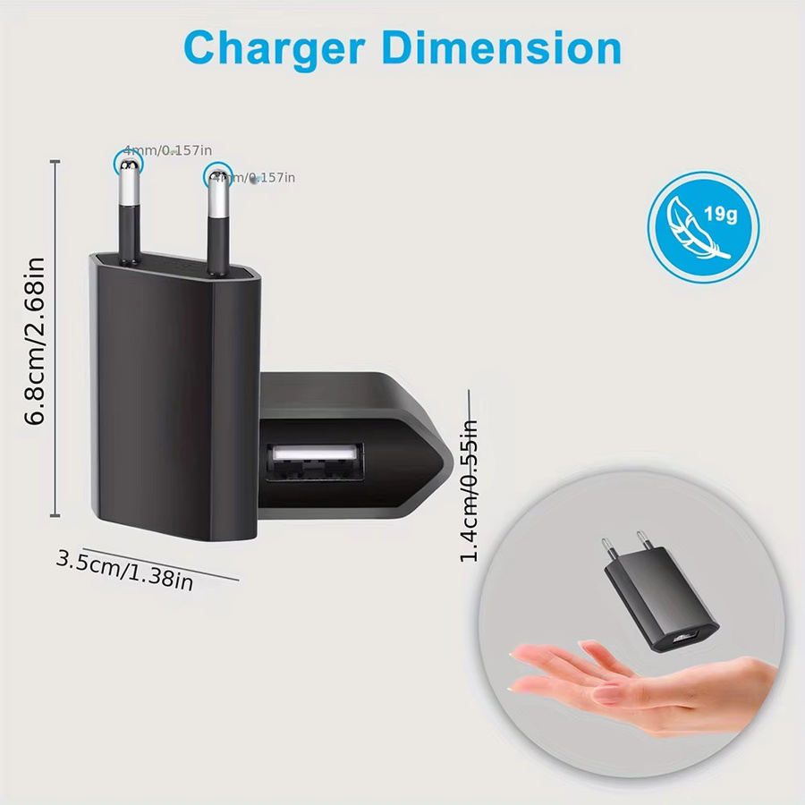 USB Schnellladegerät 5V 1A EU Stecker Reise Power Adapter für Samsung Huawei Xiaomi iPhone in Schwarz oder Weiß - Bild 6