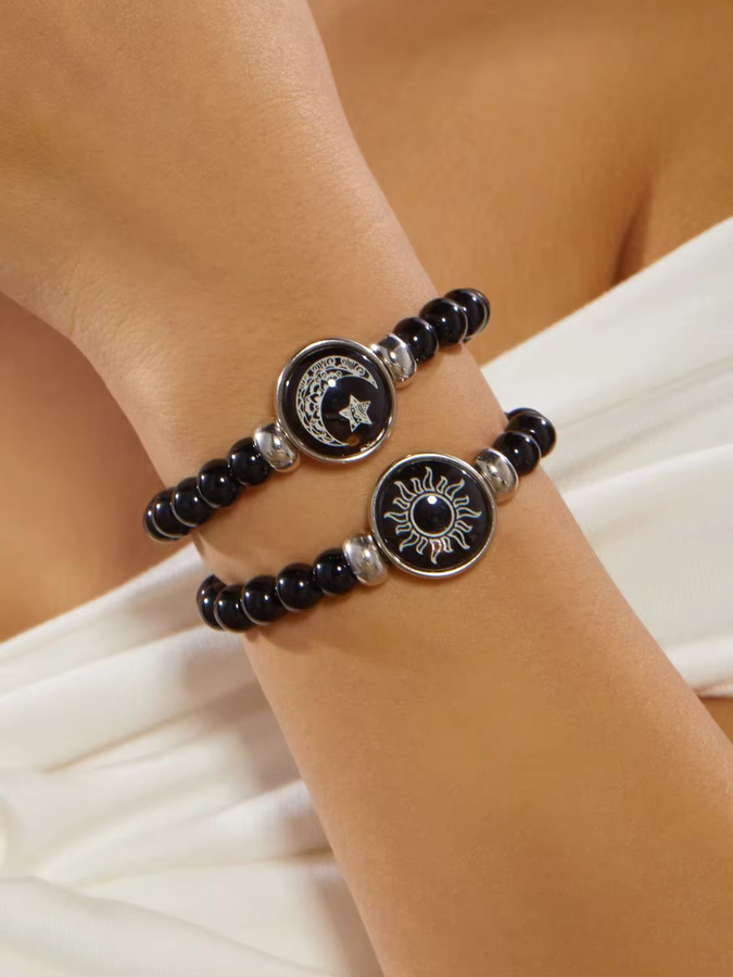 BELLA-Bee Armbänder, Sonne-Mond-Paar, schwarze Perlen, Damen - Bild 6